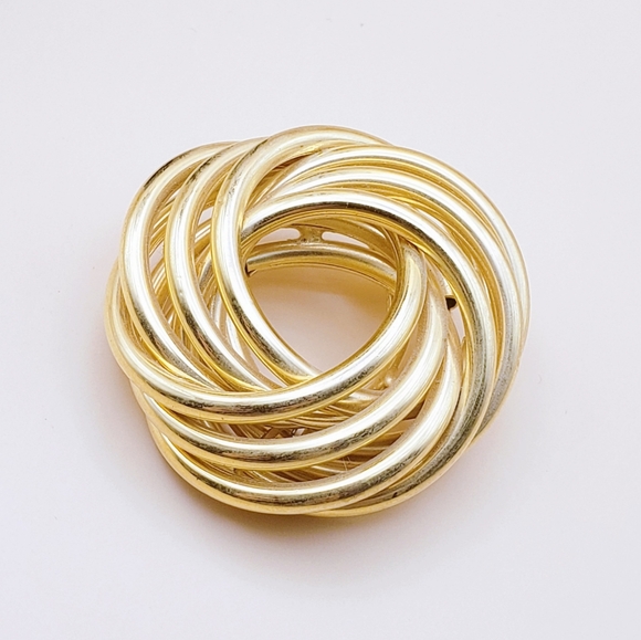 abstract brooch Jewelry - Intertwined Gold Layered Abstract "Donut" Brooch
